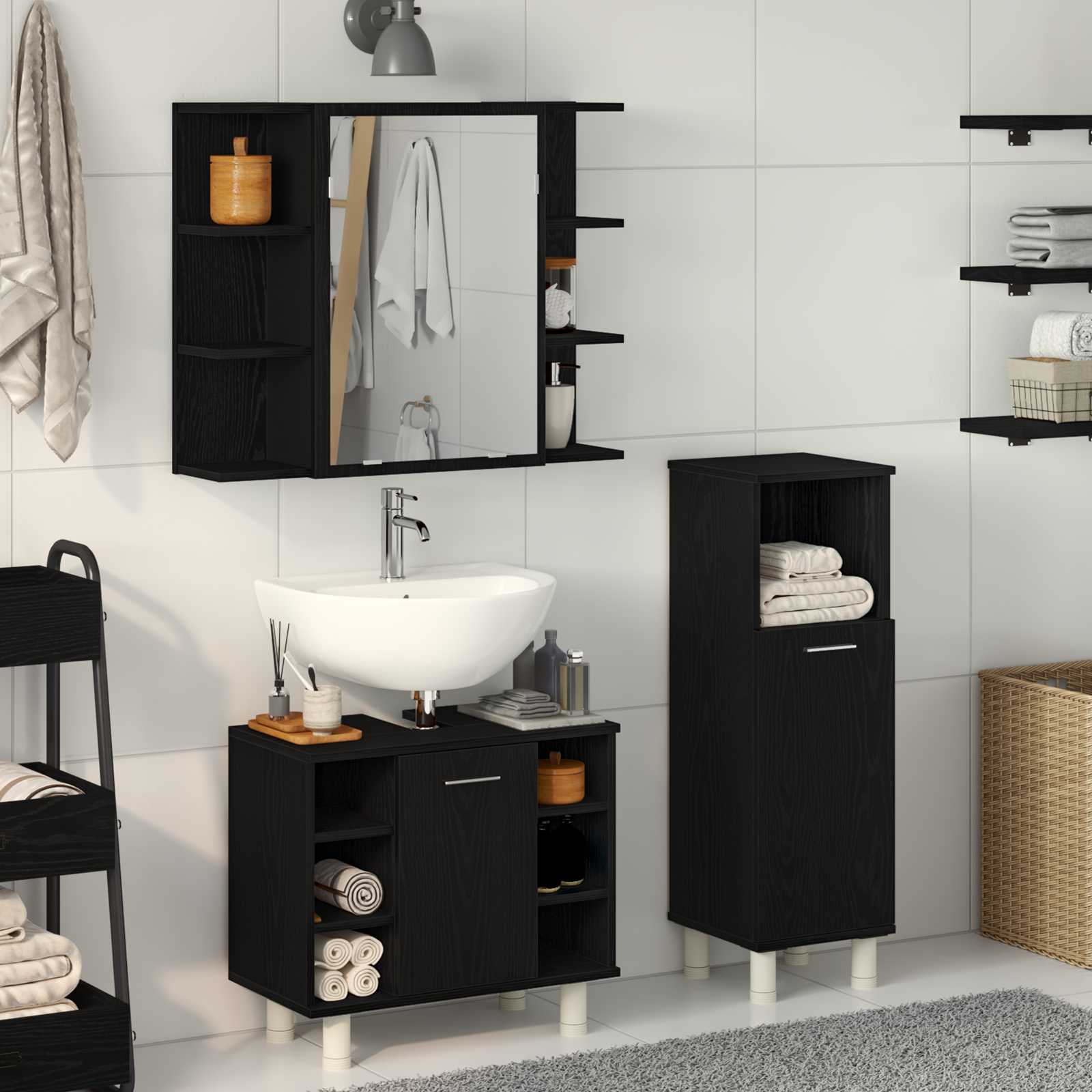 Set di mobili per il bagno 3 pcs Nero 30 x 30 x 99,5 cm | homemem39