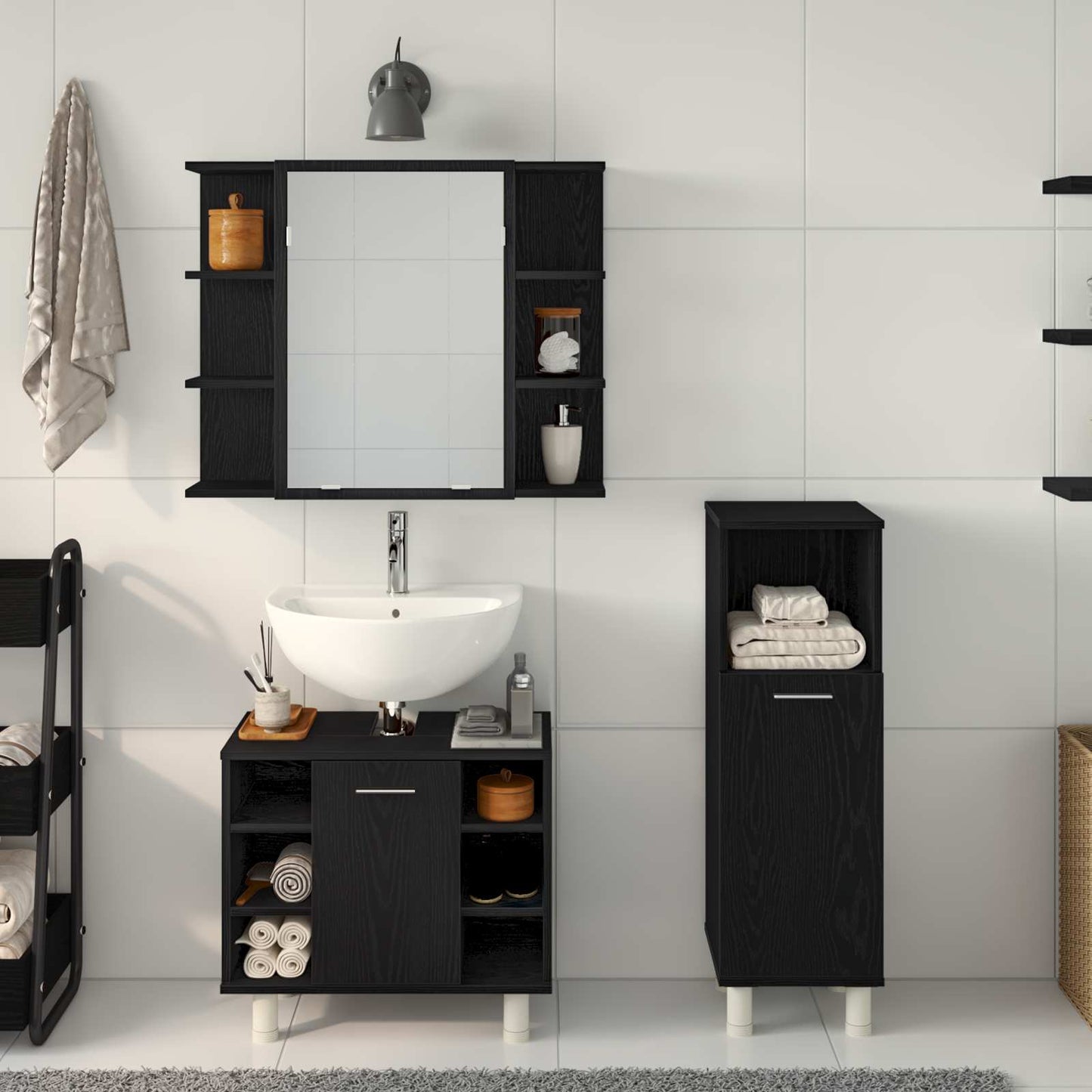 Set di mobili per il bagno 3 pcs Nero 30 x 30 x 99,5 cm | homemem39