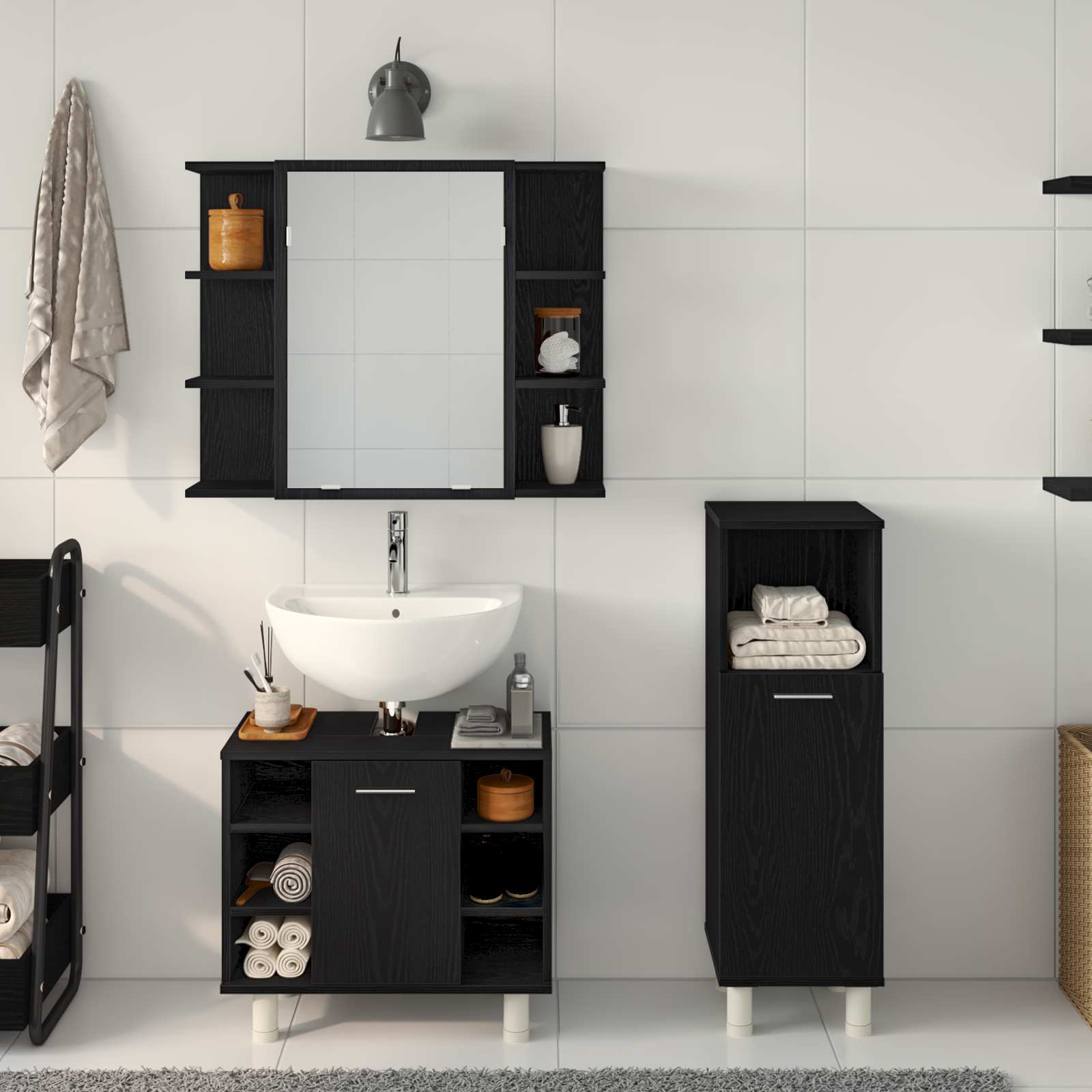 Set di mobili per il bagno 3 pcs Nero 30 x 30 x 99,5 cm | homemem39