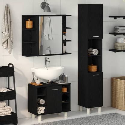 Set di mobili per il bagno 3 pcs Nero 30 x 30 x 179,5 cm | homemem39