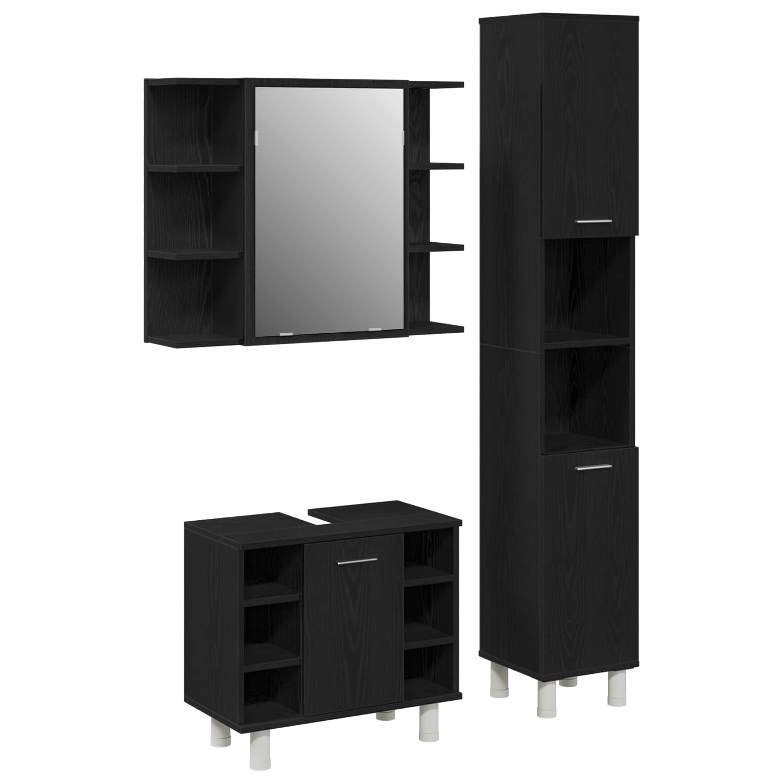 Set di mobili per il bagno 3 pcs Nero 30 x 30 x 179,5 cm | homemem39
