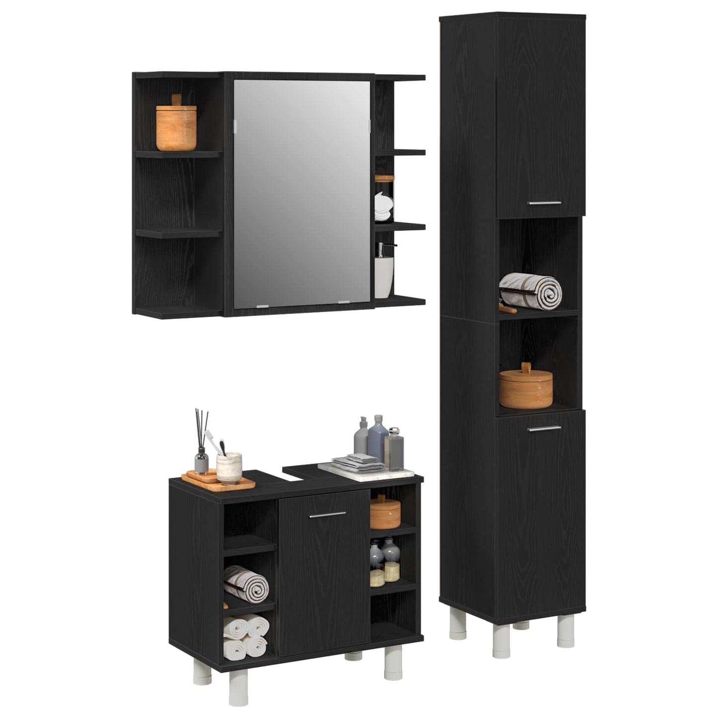 Set di mobili per il bagno 3 pcs Nero 30 x 30 x 179,5 cm | homemem39
