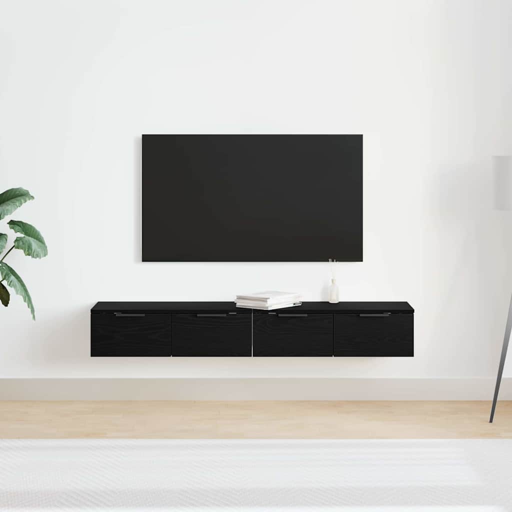 Mobile a muro con cassetto 2 pcs Rovere Nero 68 x 30 x 20 cm | homemem39