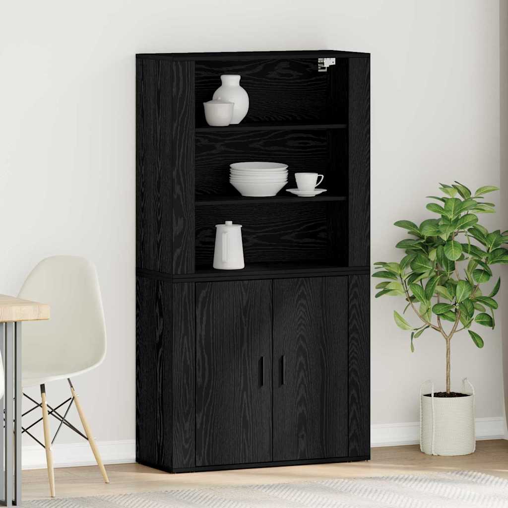 Credenza Rovere Nero 80 x 33 x 150 cm Legno multistrato | homemem39