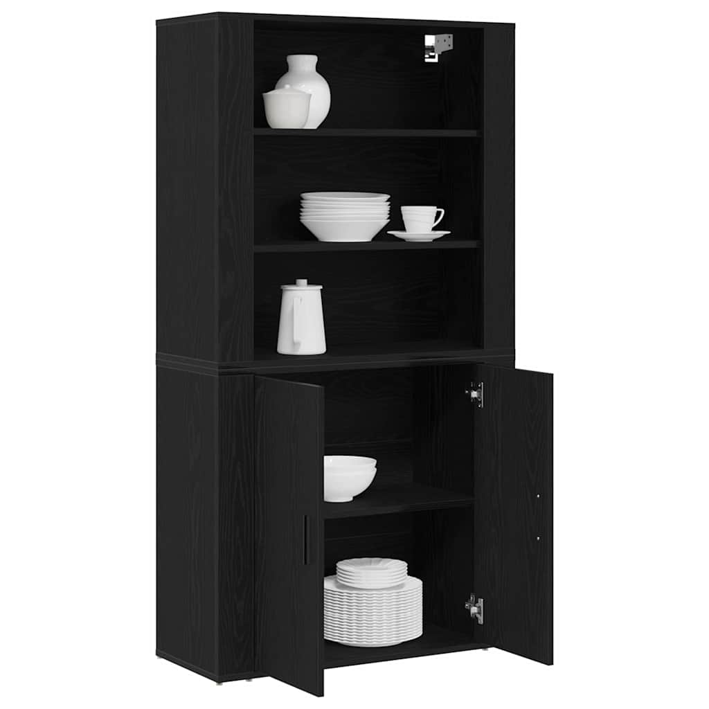 Credenza Rovere Nero 80 x 33 x 150 cm Legno multistrato | homemem39