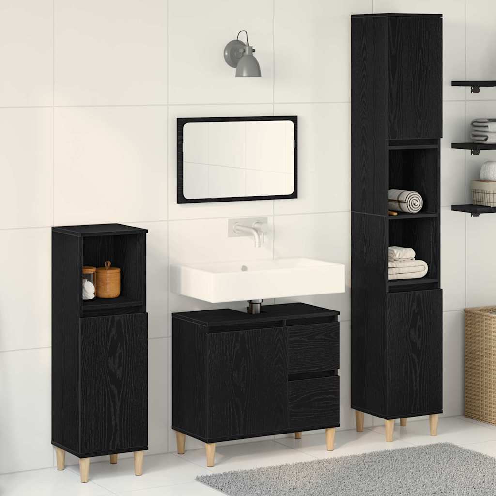 Set di mobili per il bagno Montaggio a parete 3 pcs Rovere Nero | homemem39