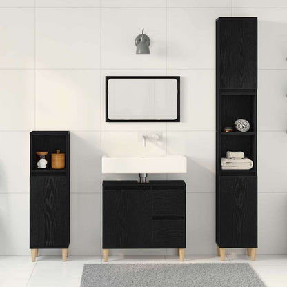 Set di mobili per il bagno Montaggio a parete 3 pcs Rovere Nero | homemem39