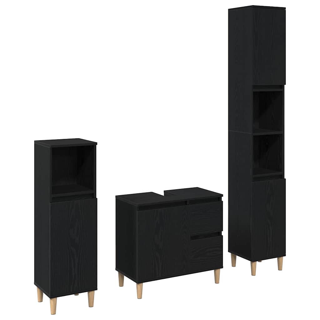 Set di mobili per il bagno Montaggio a parete 3 pcs Rovere Nero | homemem39