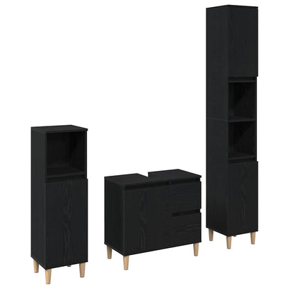 Set di mobili per il bagno Montaggio a parete 3 pcs Rovere Nero | homemem39