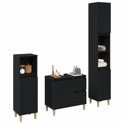 Set di mobili per il bagno Montaggio a parete 3 pcs Rovere Nero | homemem39
