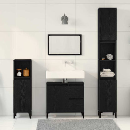 Set di mobili per il bagno Montaggio a parete 3 pcs Rovere Nero | homemem39