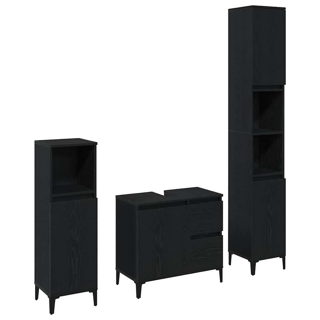 Set di mobili per il bagno Montaggio a parete 3 pcs Rovere Nero | homemem39