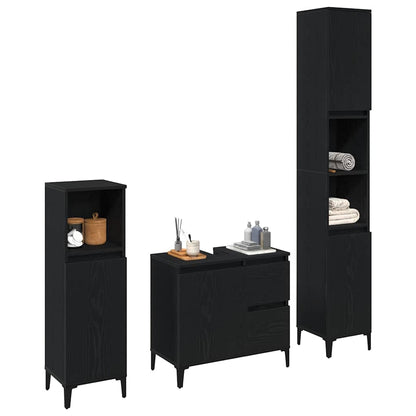 Set di mobili per il bagno Montaggio a parete 3 pcs Rovere Nero | homemem39