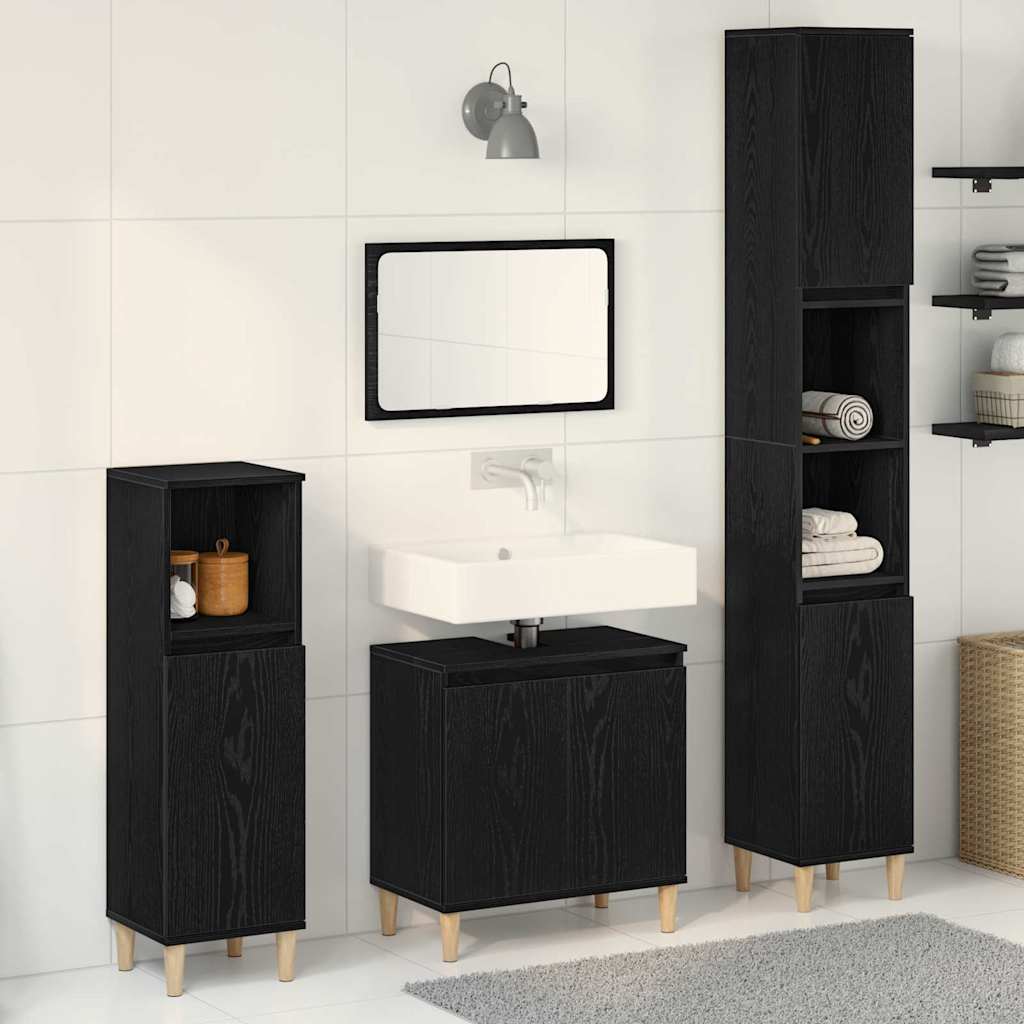 Set di mobili per il bagno Montaggio a parete 3 pcs Rovere Nero | homemem39