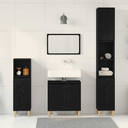 Set di mobili per il bagno Montaggio a parete 3 pcs Rovere Nero | homemem39