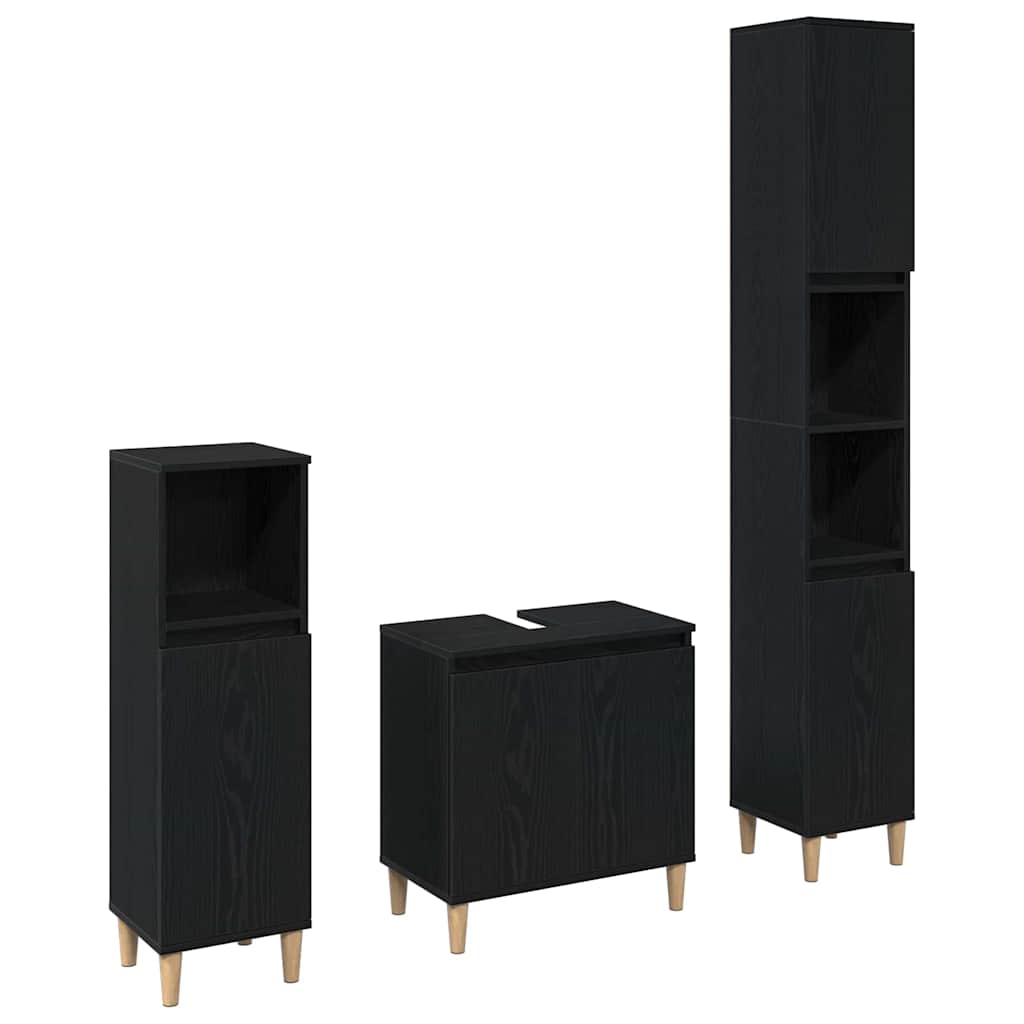 Set di mobili per il bagno Montaggio a parete 3 pcs Rovere Nero | homemem39