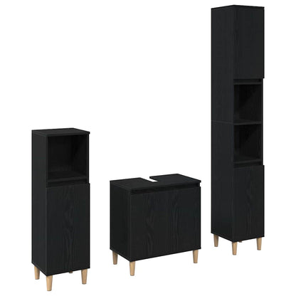 Set di mobili per il bagno Montaggio a parete 3 pcs Rovere Nero | homemem39