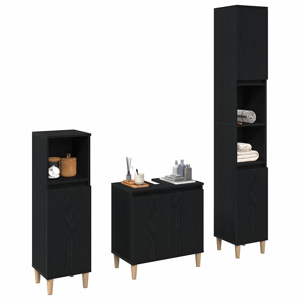 Set di mobili per il bagno Montaggio a parete 3 pcs Rovere Nero | homemem39