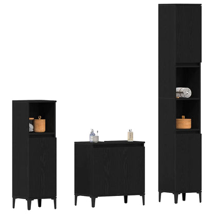 Set di mobili per il bagno Montaggio a parete 3 pcs Rovere Nero | homemem39