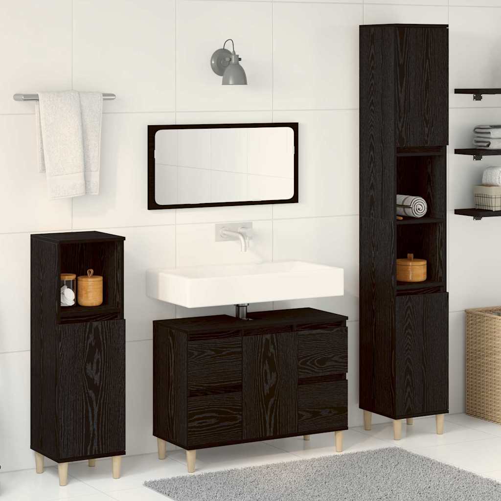 Set di mobili per il bagno Montaggio a parete 3 pcs Rovere Nero | homemem39