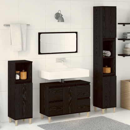 Set di mobili per il bagno Montaggio a parete 3 pcs Rovere Nero | homemem39