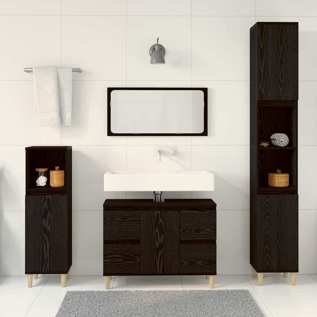Set di mobili per il bagno Montaggio a parete 3 pcs Rovere Nero | homemem39