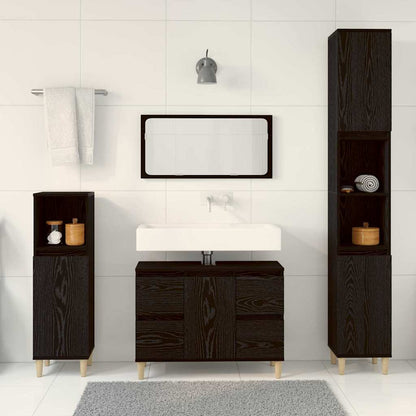 Set di mobili per il bagno Montaggio a parete 3 pcs Rovere Nero | homemem39