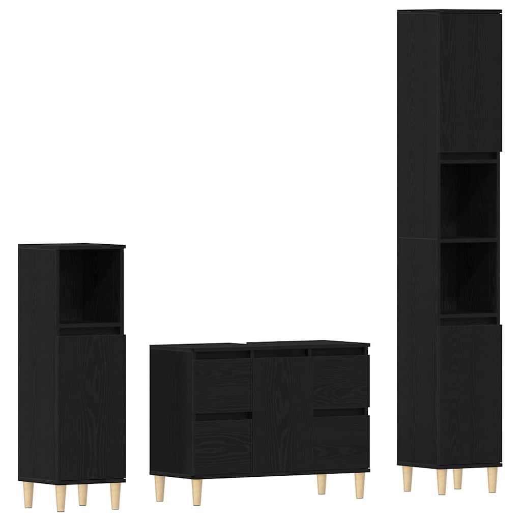 Set di mobili per il bagno Montaggio a parete 3 pcs Rovere Nero | homemem39
