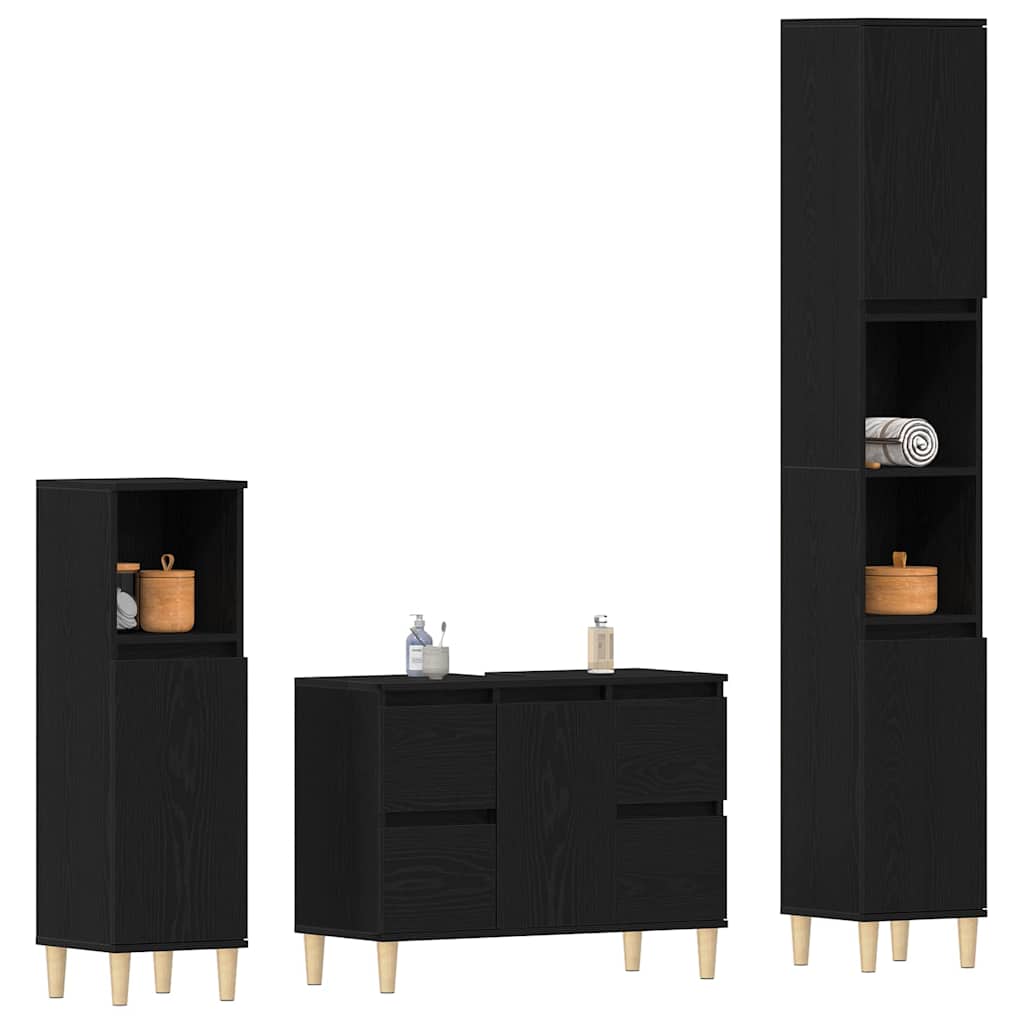 Set di mobili per il bagno Montaggio a parete 3 pcs Rovere Nero | homemem39