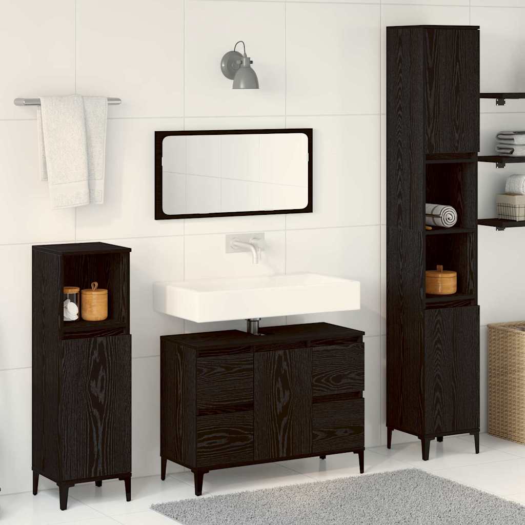 Set di mobili per il bagno Montaggio a parete 3 pcs Rovere Nero | homemem39