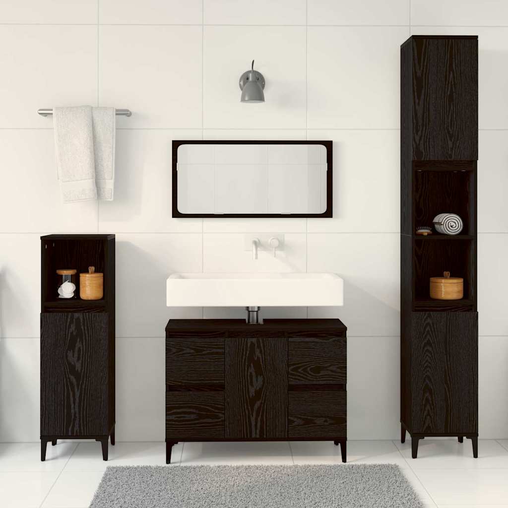 Set di mobili per il bagno Montaggio a parete 3 pcs Rovere Nero | homemem39