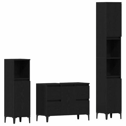 Set di mobili per il bagno Montaggio a parete 3 pcs Rovere Nero | homemem39