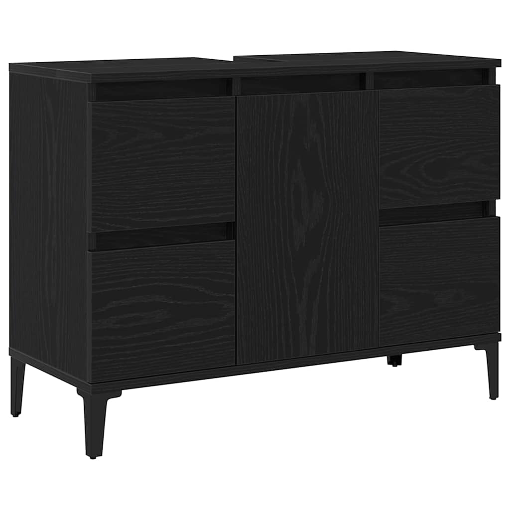 Set di mobili per il bagno Montaggio a parete 3 pcs Rovere Nero | homemem39