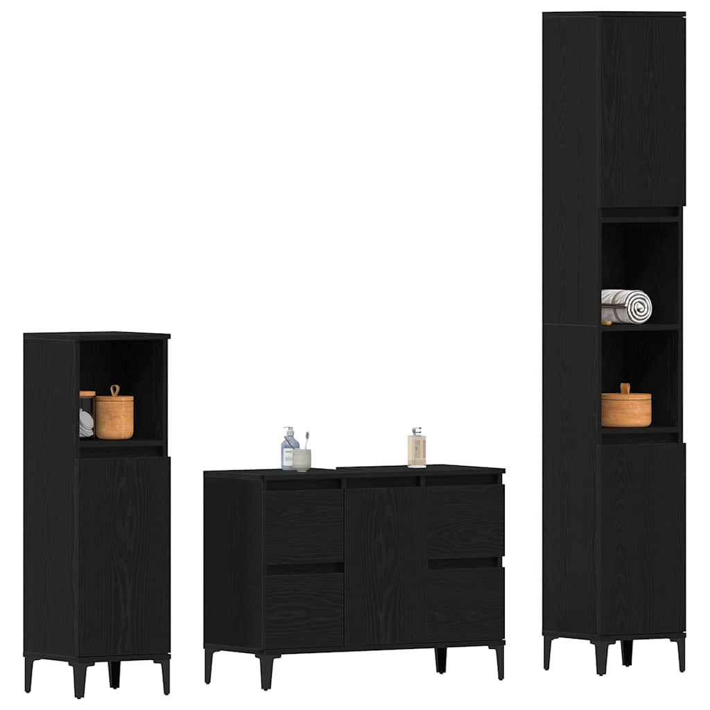 Set di mobili per il bagno Montaggio a parete 3 pcs Rovere Nero | homemem39