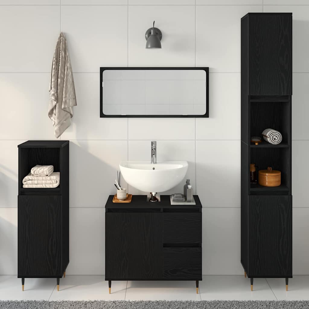 Set di mobili per il bagno 3 pz Rovere Nero 30 x 30 x 190 cm | homemem39