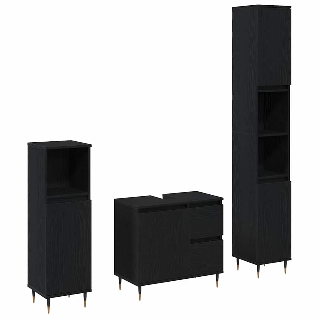 Set di mobili per il bagno 3 pz Rovere Nero 30 x 30 x 190 cm | homemem39