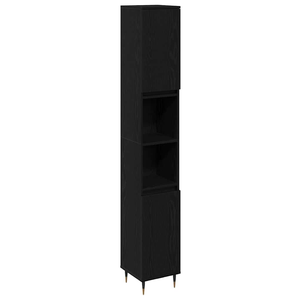 Set di mobili per il bagno 3 pz Rovere Nero 30 x 30 x 190 cm | homemem39