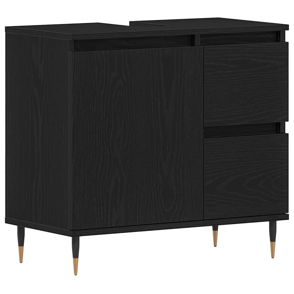 Set di mobili per il bagno 3 pz Rovere Nero 30 x 30 x 190 cm | homemem39