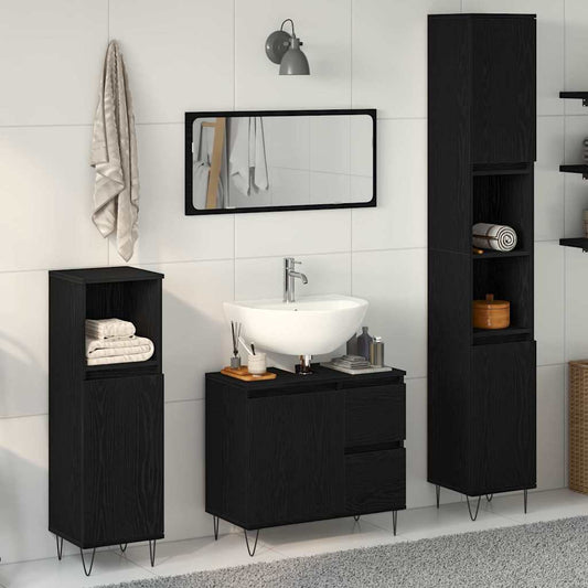 Set di mobili per il bagno 3 pcs Rovere Nero 30 x 30 x 190 cm | homemem39