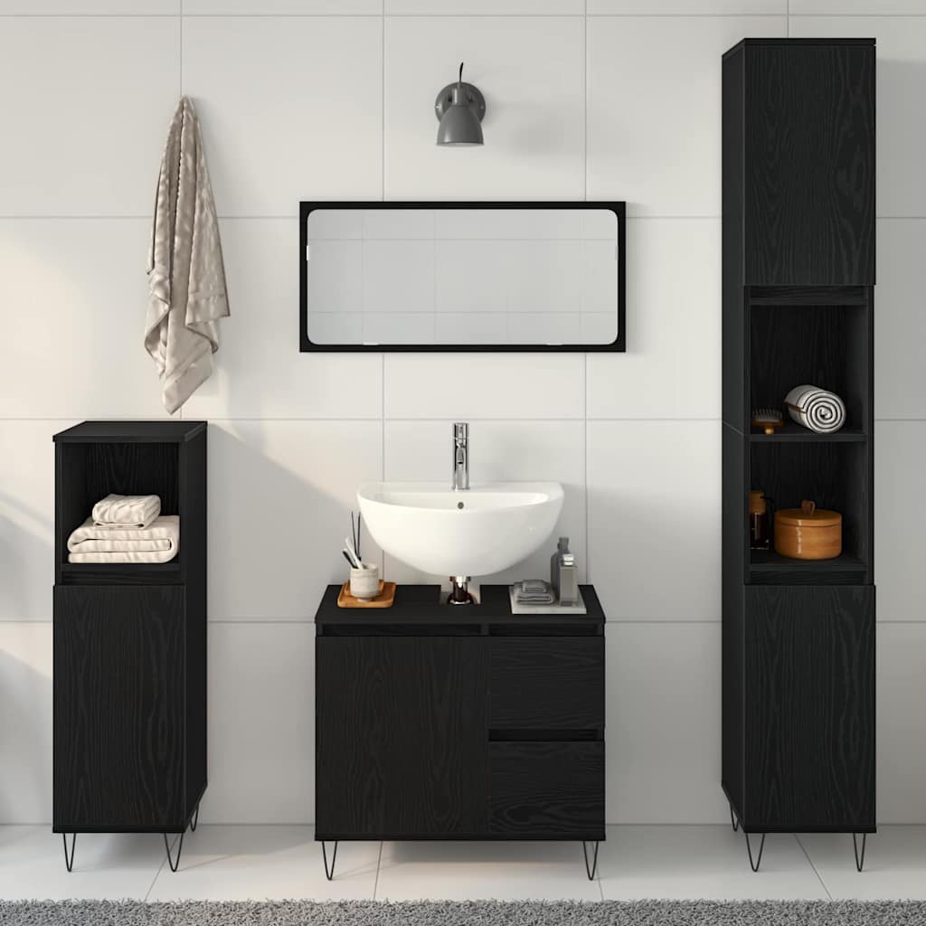 Set di mobili per il bagno 3 pcs Rovere Nero 30 x 30 x 190 cm | homemem39