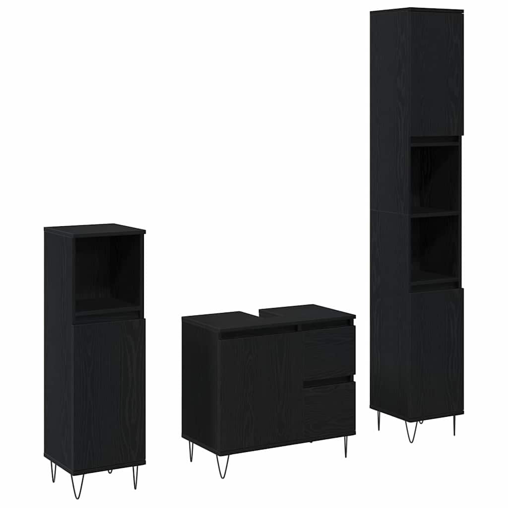 Set di mobili per il bagno 3 pcs Rovere Nero 30 x 30 x 190 cm | homemem39