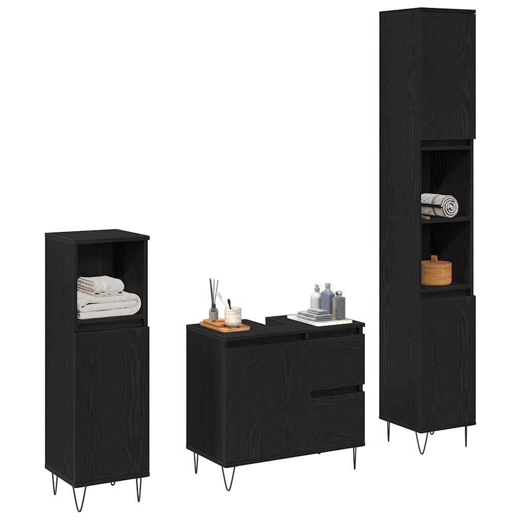 Set di mobili per il bagno 3 pcs Rovere Nero 30 x 30 x 190 cm | homemem39