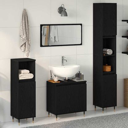 Set di mobili per il bagno 3 pcs Rovere Nero 30 x 30 x 190 cm | homemem39