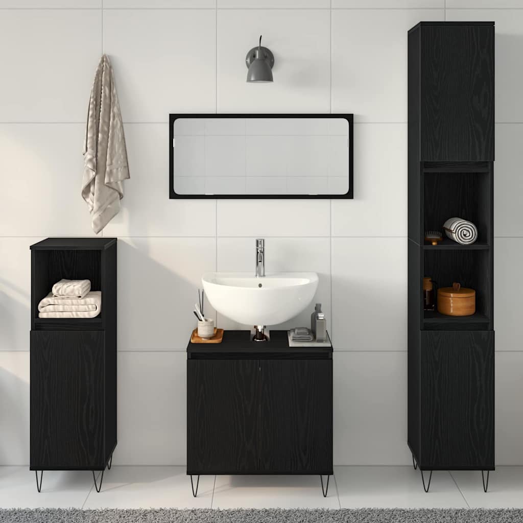 Set di mobili per il bagno 3 pcs Rovere Nero 30 x 30 x 190 cm | homemem39