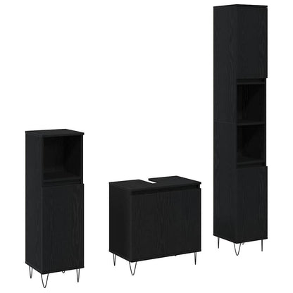 Set di mobili per il bagno 3 pcs Rovere Nero 30 x 30 x 190 cm | homemem39