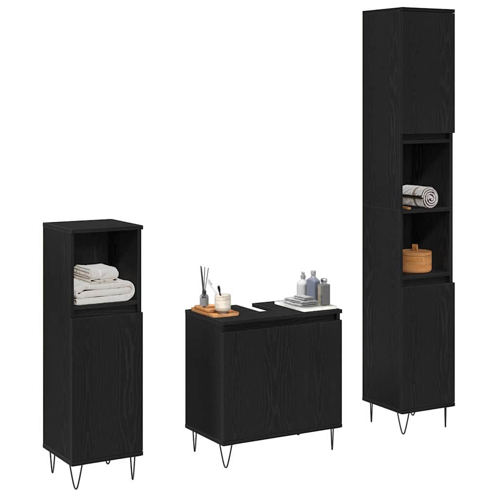 Set di mobili per il bagno 3 pcs Rovere Nero 30 x 30 x 190 cm | homemem39