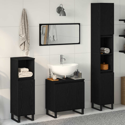 Set di mobili per il bagno Montaggio a parete 3 pcs Rovere Nero | homemem39