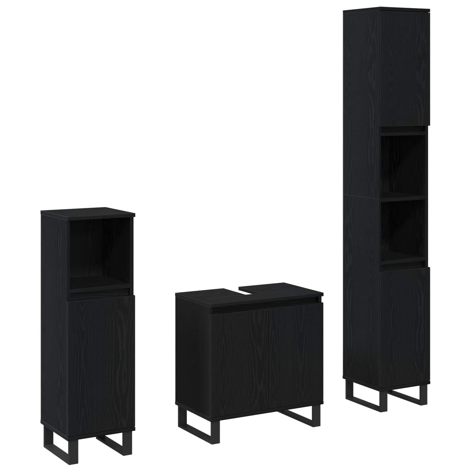 Set di mobili per il bagno Montaggio a parete 3 pcs Rovere Nero | homemem39