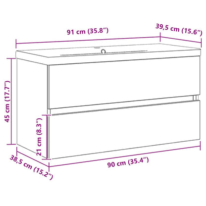 Armadio per Lavabo da Bagno Rovere Nero 90 x 39 x 62 cm