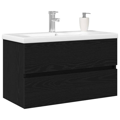Armadio per Lavabo da Bagno Rovere Nero 80 x 39 x 62 cm